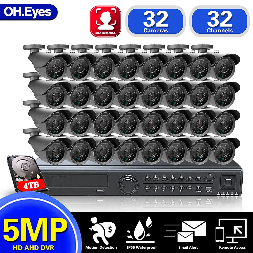 

32 Channel CCTV DVR Security Cameras System Kit 5MP 32CH DVR Kit Outdoor Waterproof AHD Bullet Video Surveillance System Set
