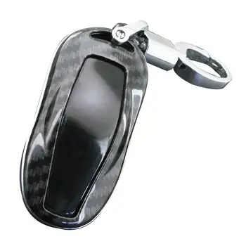 

Carbon Fiber Style Hard Car Key Cover Fob Case Chain For Tesla Model 3 Model S