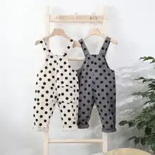 Комбинезоны в горошек в Корейском стиле для маленьких мальчиков и девочек Весенние длинные штаны для маленьких детей 0-3 лет