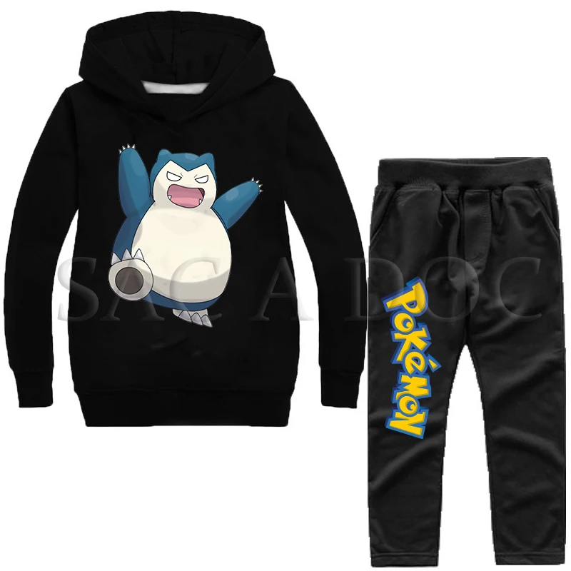 New Pokemon Print Children Set 2PC Toddler Baby Autumn Sportswear Casual Tracksuit Kids Boys Girls Sweatshirt +Pans Suit Hoodies