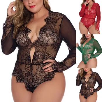 

Cosplay Sexy Women Big Code Lingerie Long Sleeves Underwear Lace Pajamas One-piece Garment Lingerie Set Lingerie Sexy Hot Erotic