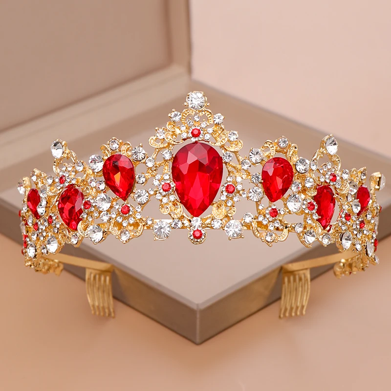AiliBride диадема Королевская корона свадебные украшения для волос красные Кристаллы Стразы Диадемы и короны для невесты Свадебные аксессуары для волос