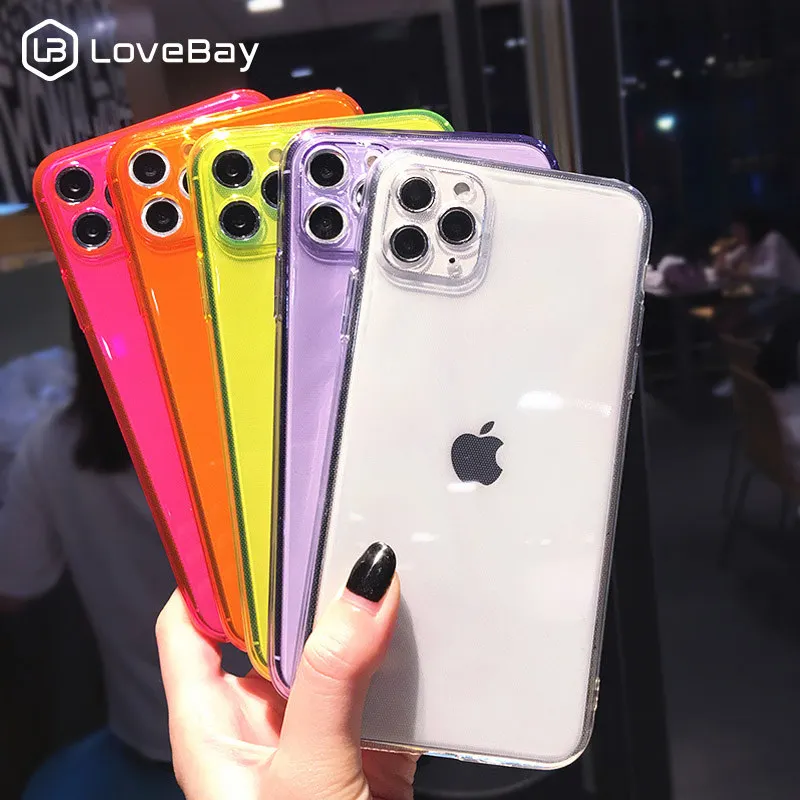 Защитный чехол Lovebay ярких цветов для камеры iPhone 11 Pro SE 2020 X XR XS Max 8 7 Plus прозрачный