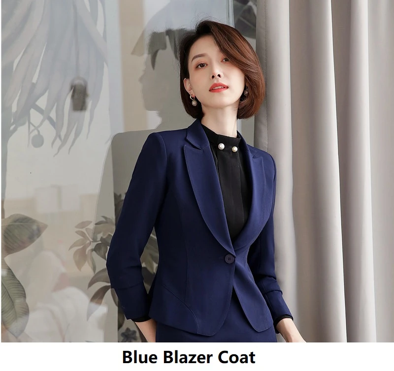 Blue Blazer Coat Модные Зеленые офисные женские деловые костюмы для женщин; сезон весна-осень; Профессиональные деловые блейзеры; брючные костюмы; комплекты одежды для работы - Цвет: Blue Blazer Coat