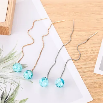 

DoreenBeads Ear Thread Threader Earrings Gold Silver Color Blue Ball Cloud Fashion Earring Women Jewelry 95mm long , 1 Pair