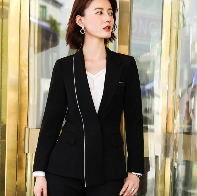 オフィス制服デザイン女性パンツスーツブラック白ズボンスーツ女性用パンツスーツブレザーセット2個フォーマルなワーク服装 Pant Suits Aliexpress