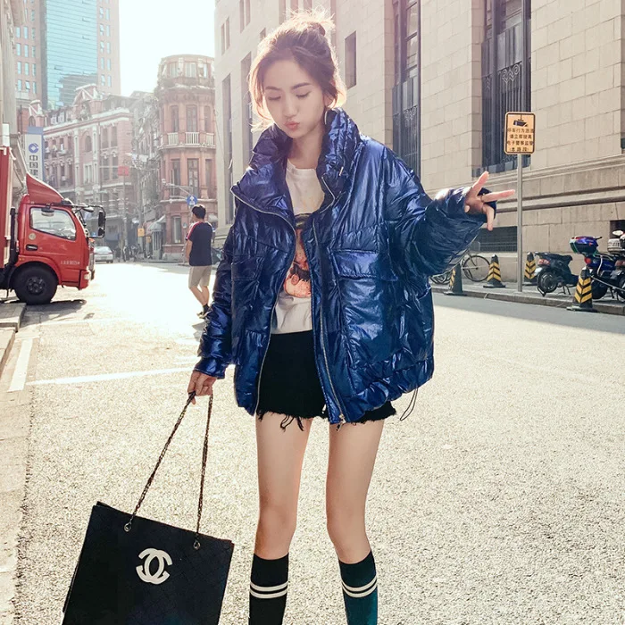 

2019 Winter New Style Korean-style Short-Style Loose-Fit Bright Surface down Feather Cotton Overcoat down Coat Women's