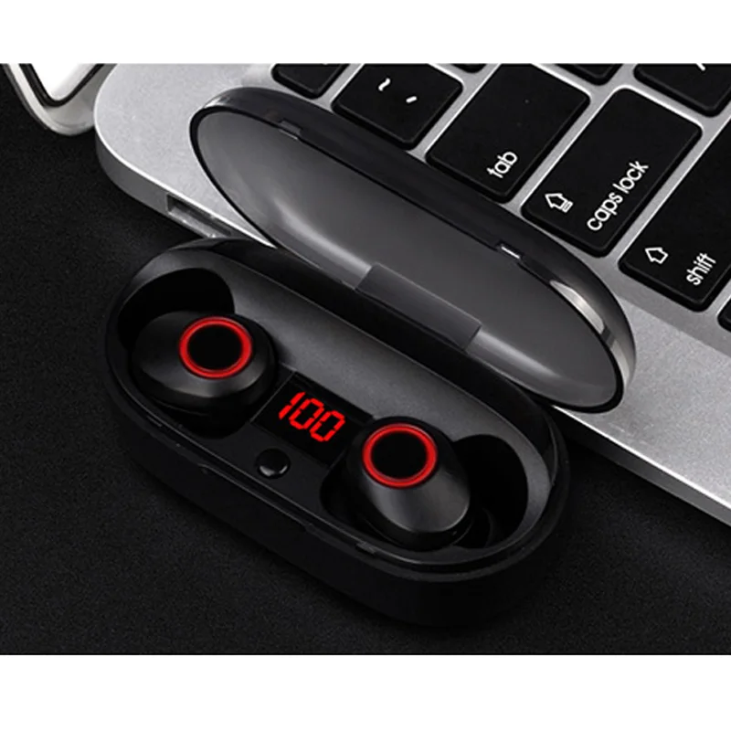 OTTWN TWS 5,0 беспроводные bluetooth-наушники наушники с большим количеством звеньев коробка Спортивная гарнитура с дисплеем питания Поддержка музыки - Цвет: Черный