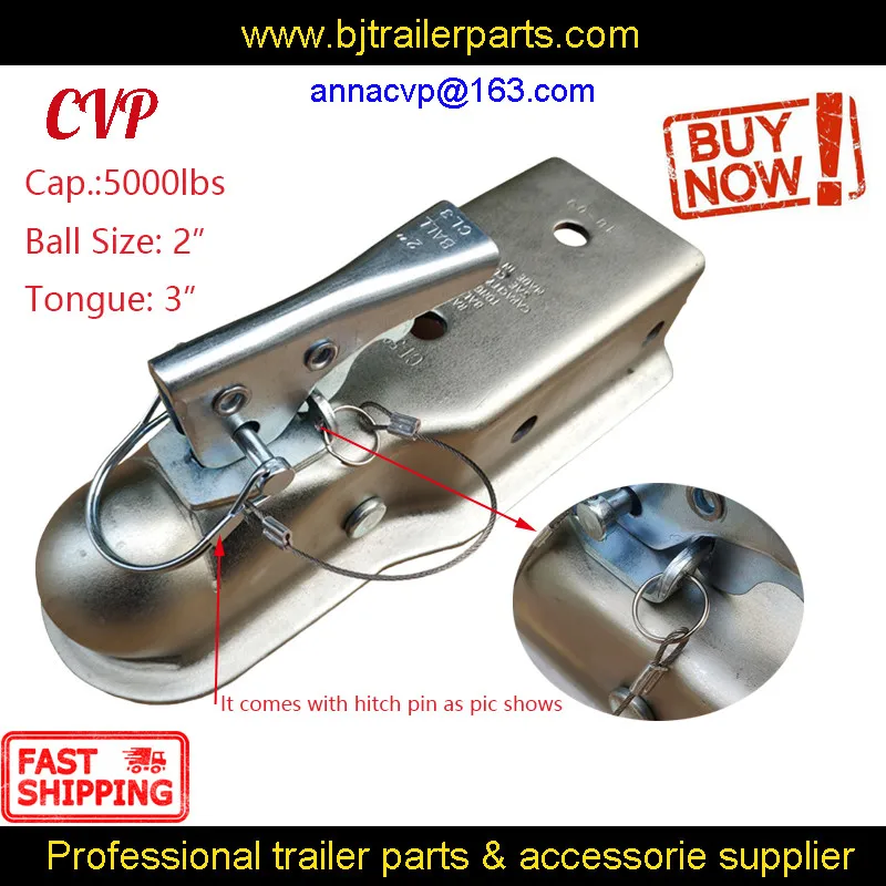 CVP Trailer coupling 2 x 3 Ball Hitch Back Trailer Coupler straight Tongue 3 5000 Lbs trailer parts