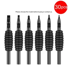 30 шт./кор. 19 мм одноразовые насадки для тату и трубки татуировочная, стерилизована одноразовые наконечники резиновая Мягкая Черная рукоятка круглая/Плоская/Алмазная