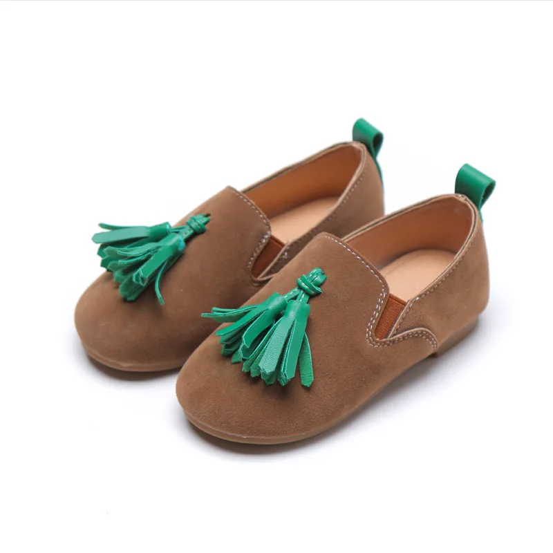 Однотонная кожаная обувь для девочек; обувь принцессы; повседневная обувь для малышей; детская обувь с кисточками; Детские лоферы; Tenis Infantil 21-30
