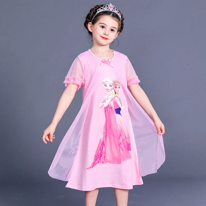 

Princess Pajama Nightgowns Girls Dresses Elsa Anna Kids Dress Sleepwear Robe 2019 Summer Short Sleeves Clothes A408