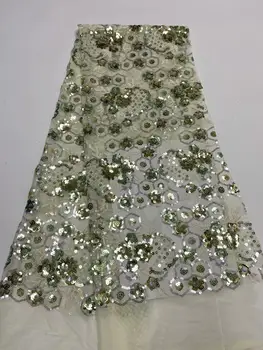 

Fashion new 5 yards embroidered sequence Nigerian sequins African french mesh tulle lace fabric FR812