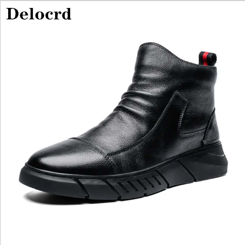 

Autumn and Winter New high Help Motorcycle Leather Boots British wind Black Short Boots trend plus Cotton Chelsea Men's Shoes