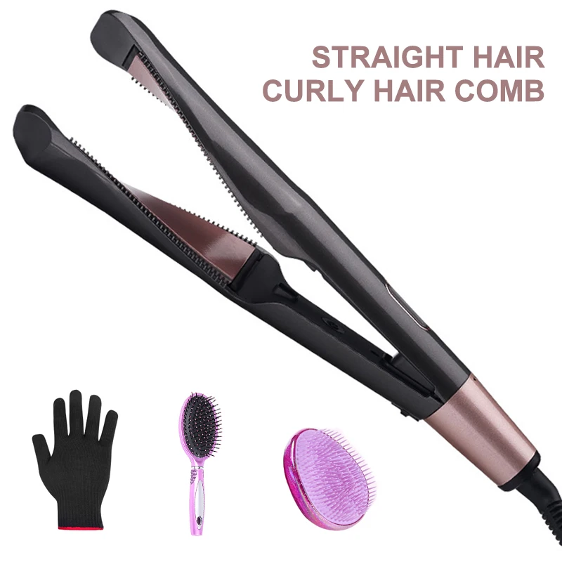 

2 in 1 hair curler and straightener Twist curling iron barber salon flat irons styler Tourmaline ceramic LED Hair Straightener