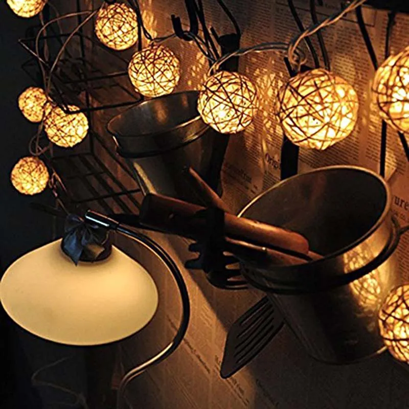 

20 LED String Lights Rattan Ball Garlands Holiday Wedding Party Decoration LED String Christmas Fairy Light For Outdoor