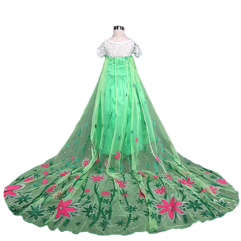 Платье принцессы Анны и Эльзы для девочек, зеленый костюм на Хэллоуин Детские платья для девочек, Карнавальная маскарадная праздничная одежда для детей возрастом 4, 8, 10 лет