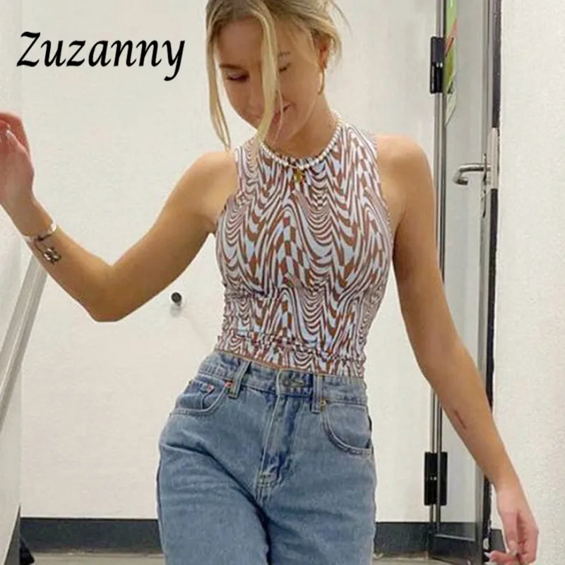 Женская майка с принтом Zuzanny Y2K облегающая Летняя короткая без рукавов круглым
