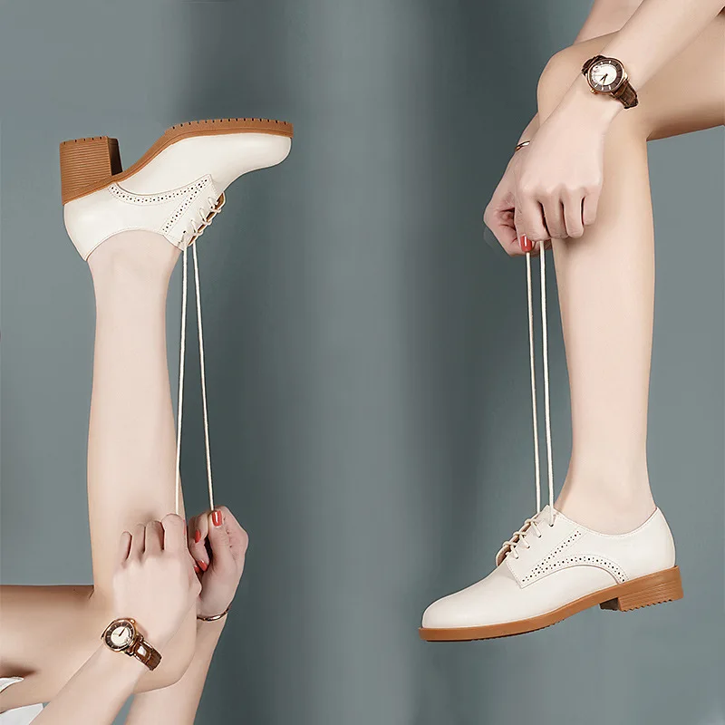 

2020 New Style Spring Shoes Women's British-Style shen kou xie High-Heel Chunky-Heel Black And White with Pattern Work Shoes Wom