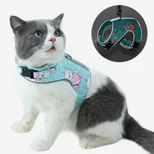 Ensemble de harnais en Polyester pour animaux de compagnie, corde de Traction réfléchissante, respirant, poitrine et dos pour chat, sangle de poitrine, petit et moyen chat