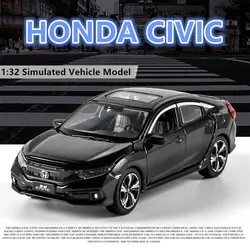 1:32 Honda Civic со звуковыми и световыми дверями, открывающимися из сплава, Детская модель игрушечной машины, коллекция подарков, откатное