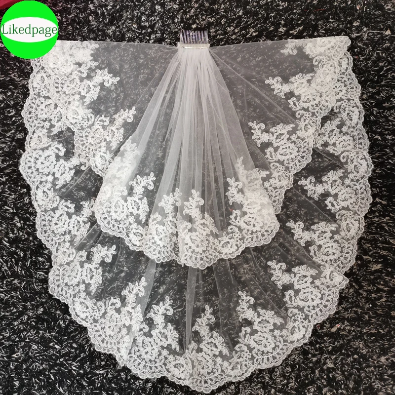 

Short Wedding Bride Veil Accessories 2021 Two Layer Voile Mariage Welon Slubny New Lace Edge Velo De Novia Sposa With Metal Comb