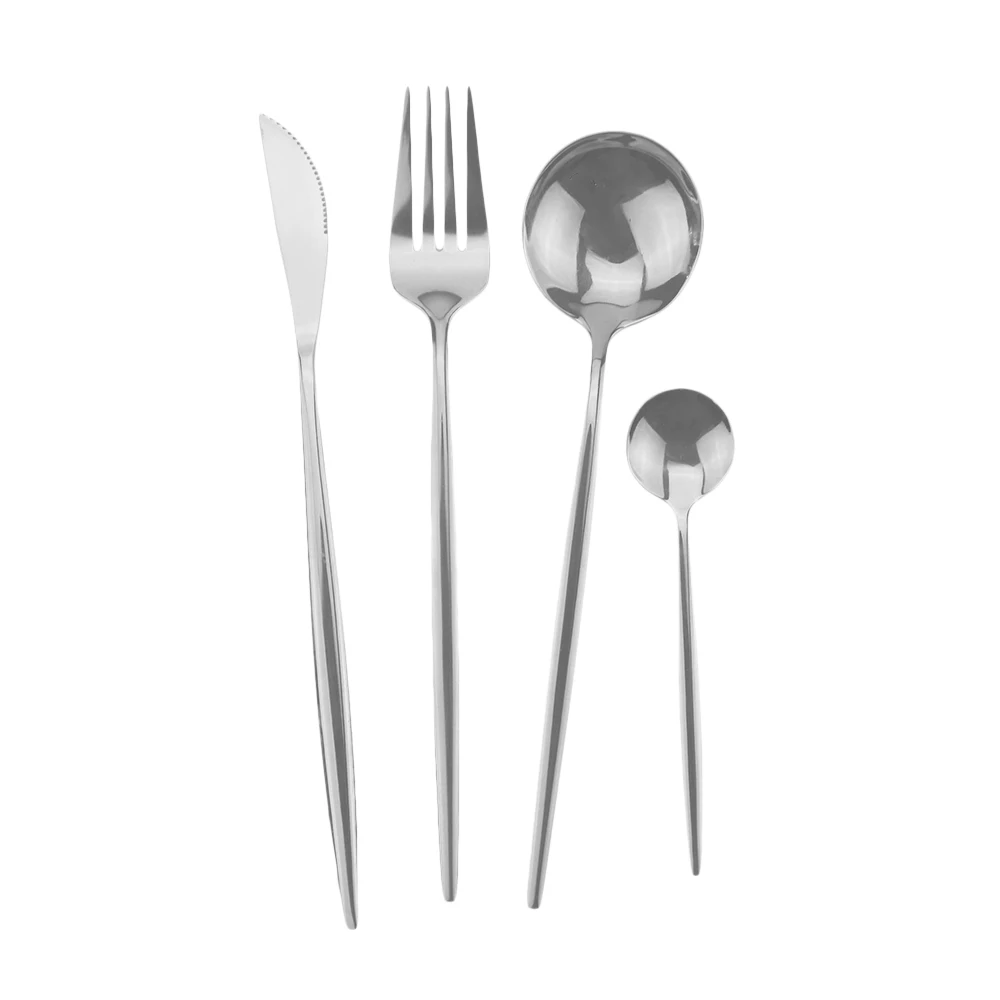 18/10 Stainless Steel Cutlery Set Knife Fork Tea Spoon Flatware Set Rainbow Black Dinnerware Set Home Party Tableware Dinner Set - Цвет: Silver