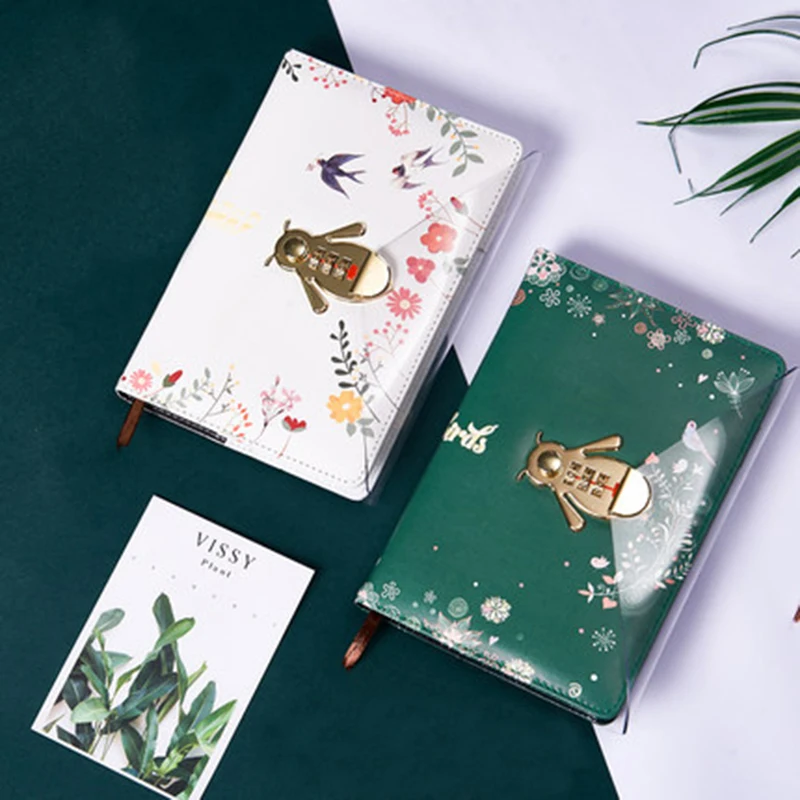 

Original lace bee style Password Notebook PU leather Gold with Lock Supplies Office Stationery line pages Diary Gift Box Notepad