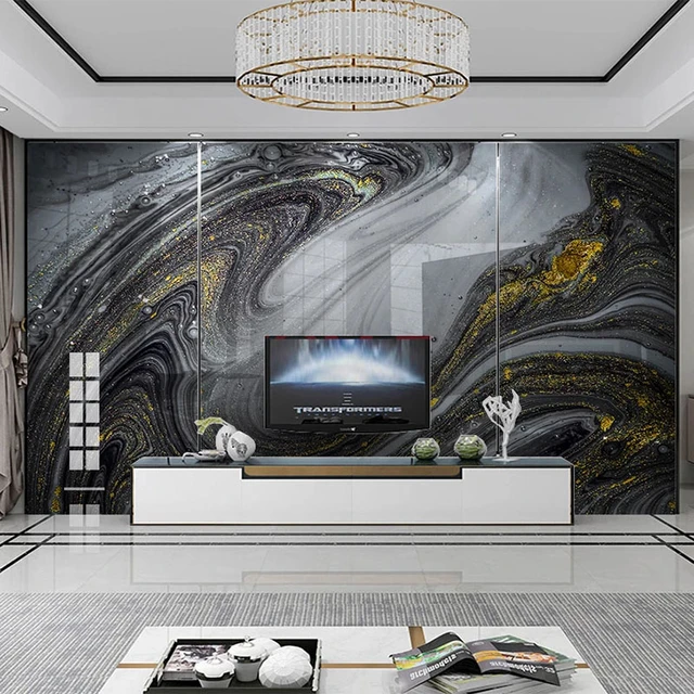 Abstract Mural, 3d Wall Paper, Gray and Black Marble Wall Art