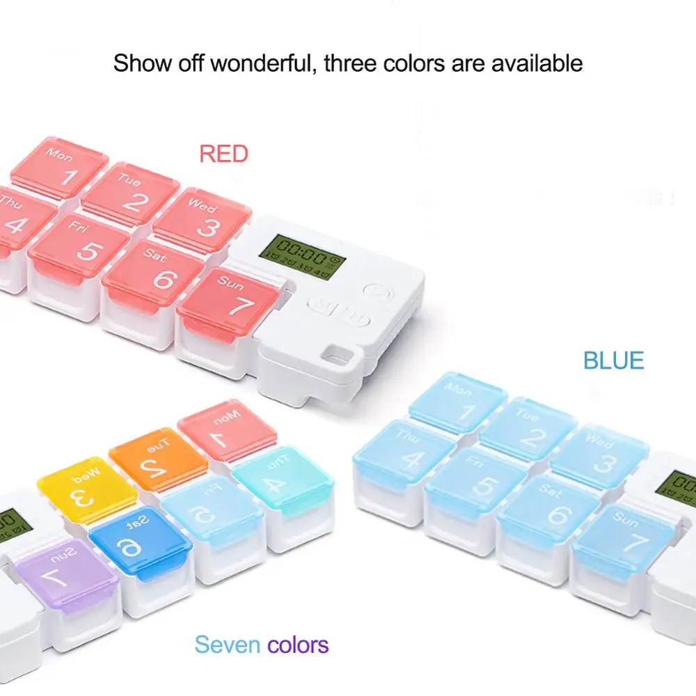 

Portable Pill Box 7 Compartments A Week Storage Portable Sealed Moisture-Proof Sub-Packing Electronic Timing Reminder Dropship