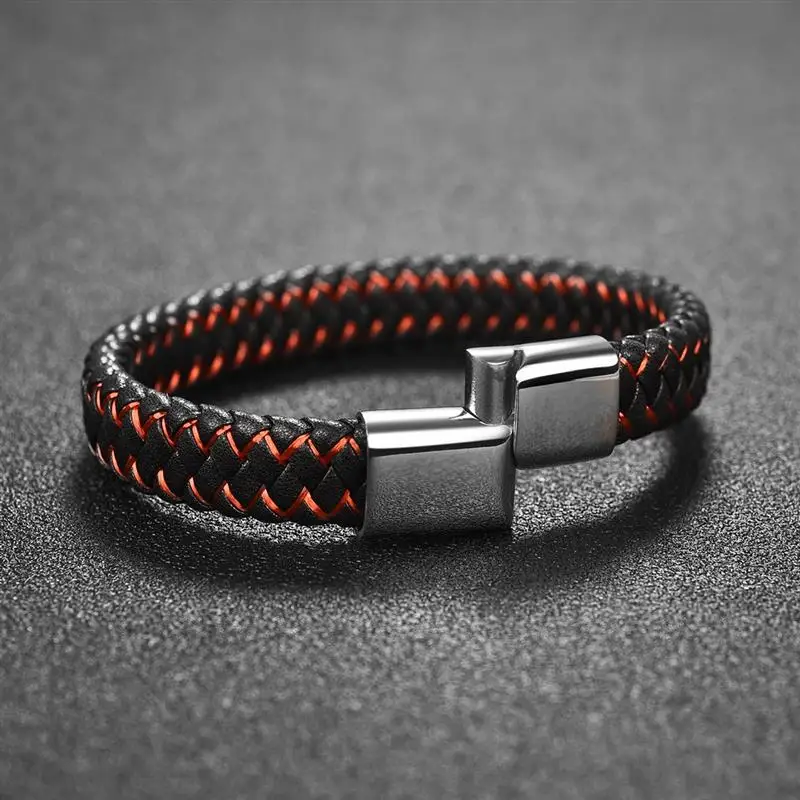 Кожаный браслет в стиле панк плетеный веревочный Браслет Черного и серебряного