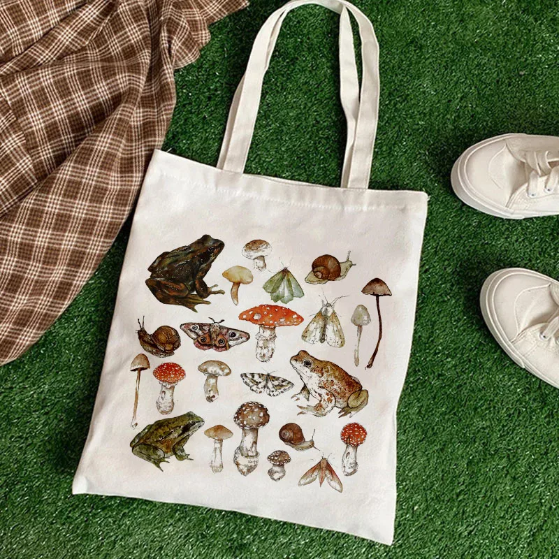 Bolso de lona con estampado de rana para mujer, bolsa de gran capacidad estilo Harajuku, Estilo Vintage Hip Hop, bolso de hombro para chicas Kawaii