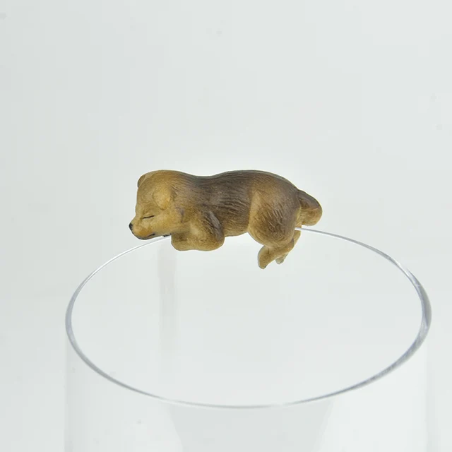New cute pets puppy Shiba Inu on the edge of cup glass Model figures dog figurine Christmas Gift Kids Toy 6