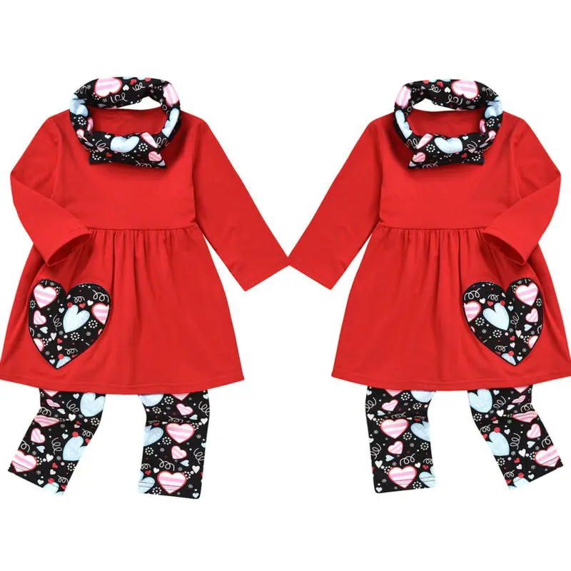 Топ с сердечком на День святого Валентина для маленьких девочек платье и штаны