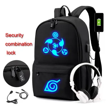 

Naruto Anti-theft backpack luminous Uzumaki Naruto Trendy usb laptop school bag for girls boys teenagers children's cool bookbag