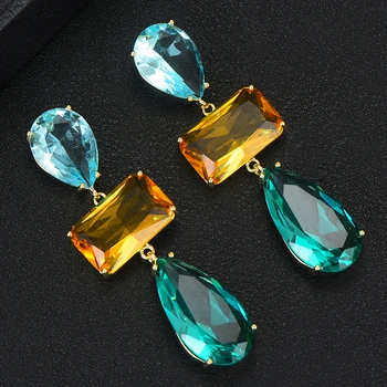 

missvikki Famous Brand Clear Crystal Waterdrop Dangle Earring For Women Geometric Squar Earrings ZIRCON Cross Earring Jewelry