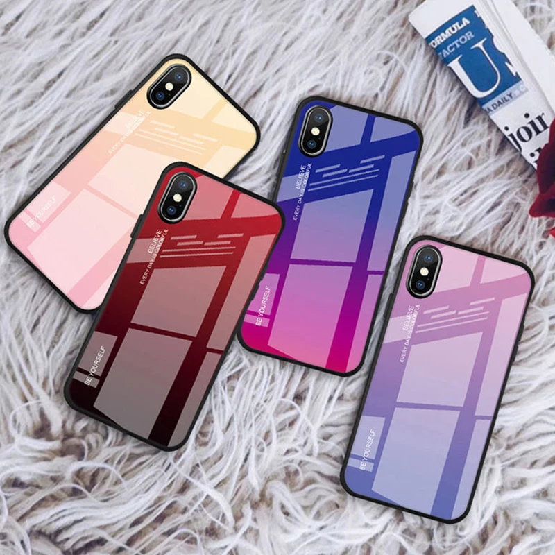 

Gradient Tempered Glass Shockproof Phone Case For iPhone XR XS X XS Max 6 6S 7 8 Plus Colorful Protective Back Cover Fundas