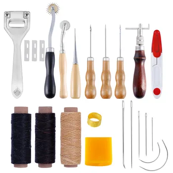 

Jiwuo 21pcs Leather Craft Tools Kit Stitching Sewing Carving Work Waxed Thread Leathercraft Accessories DIY Hand Leather Tools