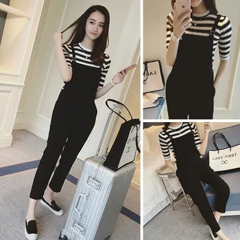 

Rompers 2pcs Summer New Women Casual Slim Pocket Jumpsuit Sleeveless Backless Playsuit Trousers Overalls Romper For Women Black