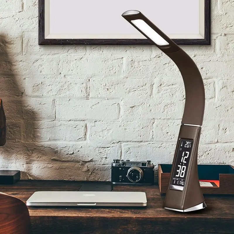 

5W LED lamp dimming touch skin texture for reading lamp with alarm clock Brown