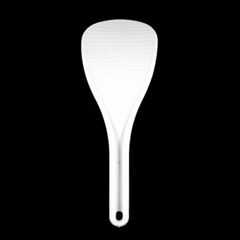 

Kitchen Dotted White Plastic Flat Rice Scoop Paddle Meal Spoon