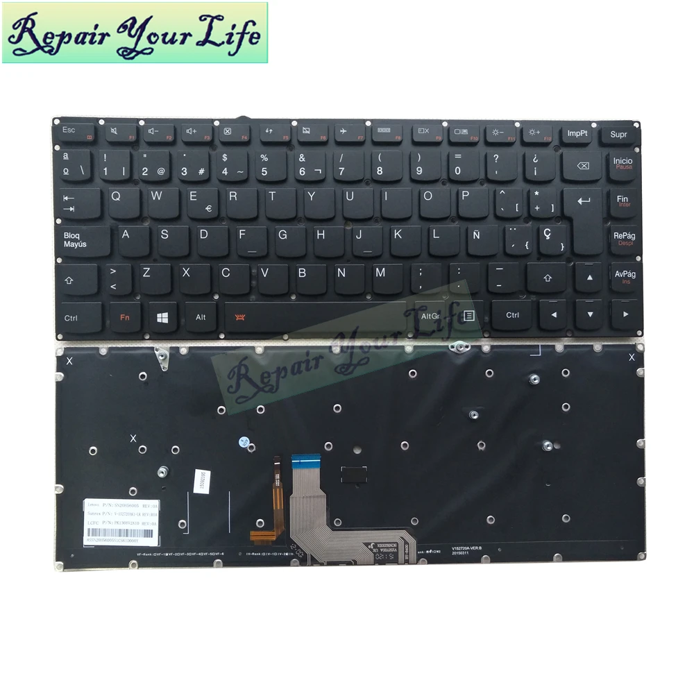 black Клавиатура для ноутбука SP Испанский для LENOVO 900 900-13ISK SN20H56005 V-152720AKI-UK PK130YV2A10 с подсветкой черный - Цвет: black