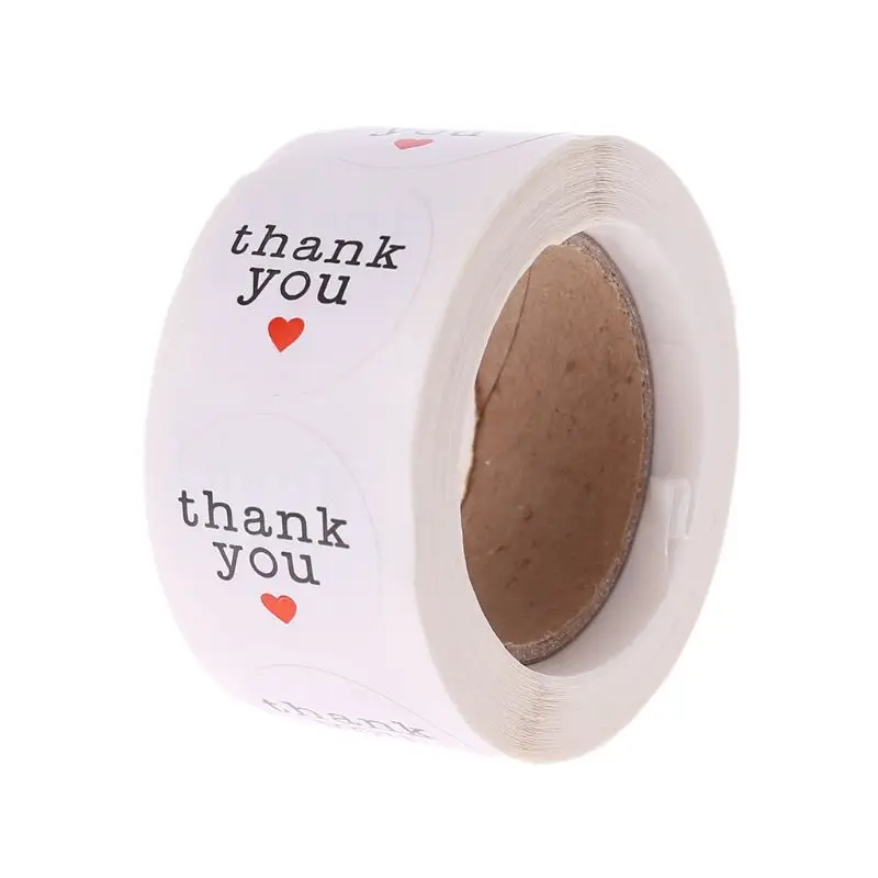 

500pcs/Roll 1" Inch Thank you Sticker Adhesive Labels Roll Red Heart-Shape-Print Round Handmade For Baking Wedding Party