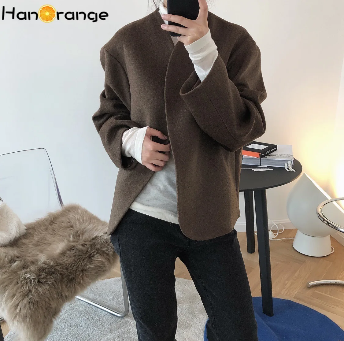 Женское шерстяное пальто HanOrange короткое зимнее винтажное | Женская одежда