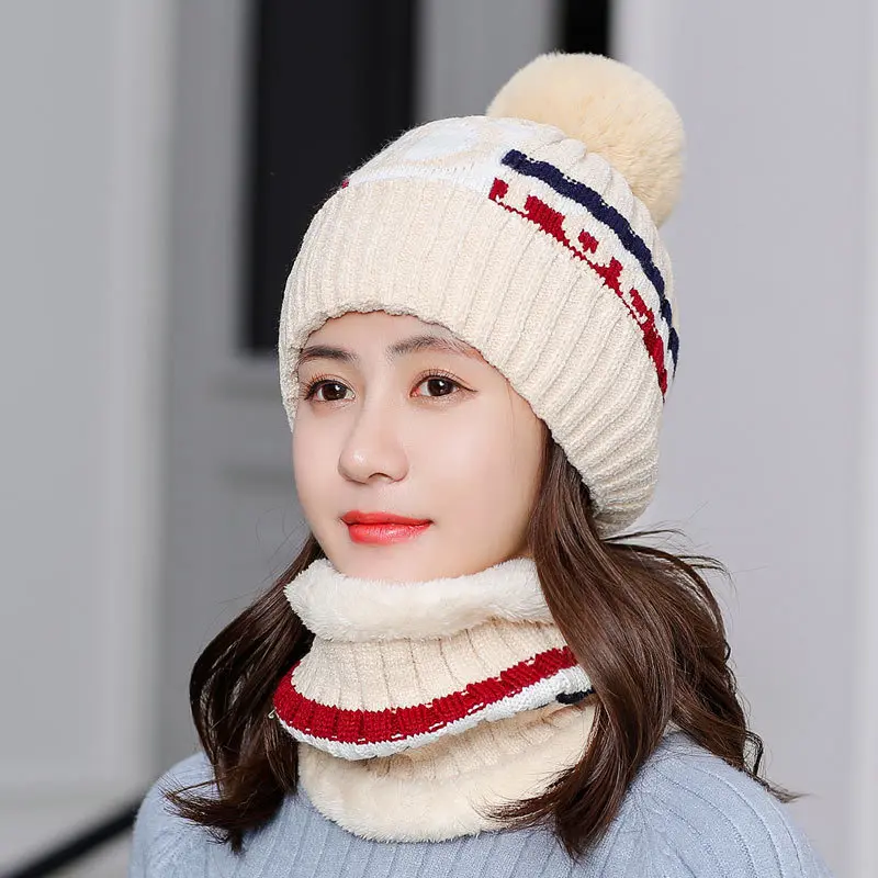 Женские зимние теплые лыжные шапки 2 шт. с помпоном красные розовые черные