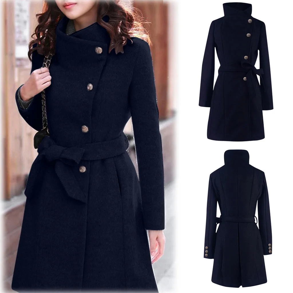 Зимнее длинное женское пальто с отворотом, уличная одежда для девушек, элегантное деловое черное коричневое осеннее Женское шерстяное пальто, теплая одежда# G8