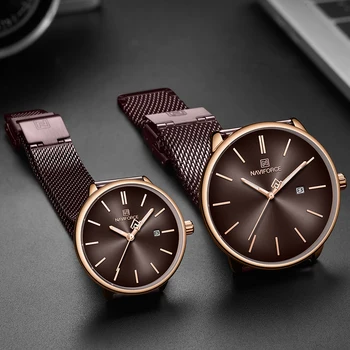 

Men Women Couple Watches Top Brand NAVIFORCE Simple Quartz Watch Full Steel Mesh Waterproof Lovers Clock Relogio Masculino 2020