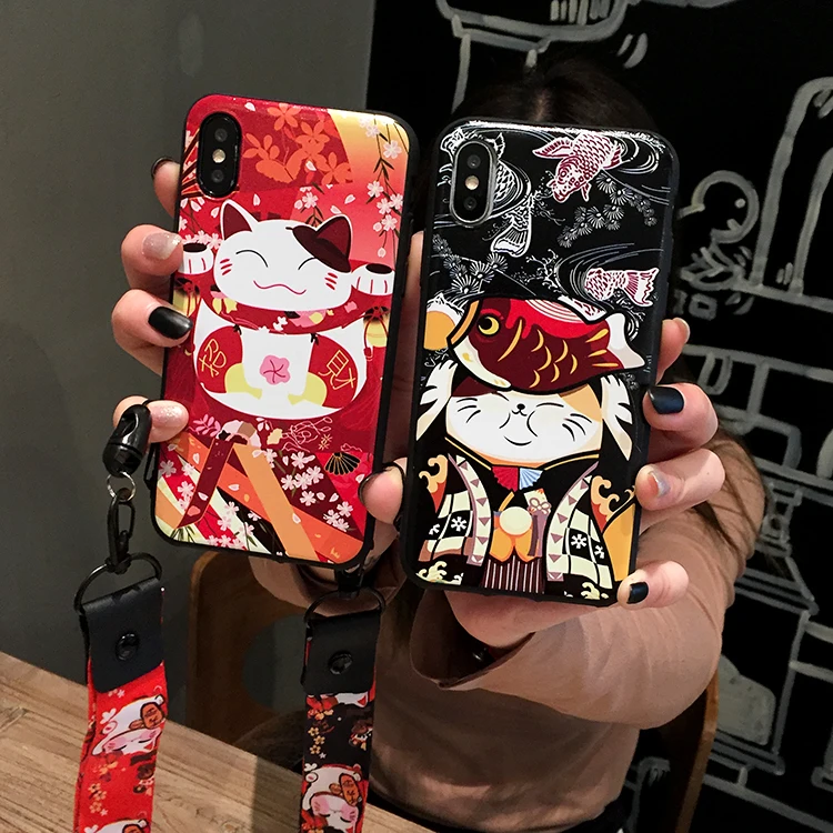 Чехол для iPhone 11 Pro Max Cute Fortune Cat чехол-накладка Lucky X XS XR 6 7 8plus с ремнями |