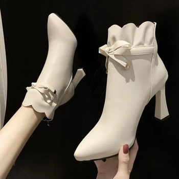 

Ankle Boots Women Shoes Woman Boots Fashion Square Heel PU Ruffled Short Boots 2020 Spring New Breathable Zipper Short Boots