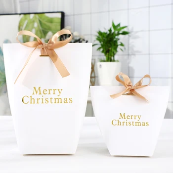 

Bronzing Merry Christmas Paper Bag Xmas Party Favor Bags Wedding Candy Gift Box Guests Cookies Favor Packaging Boxes